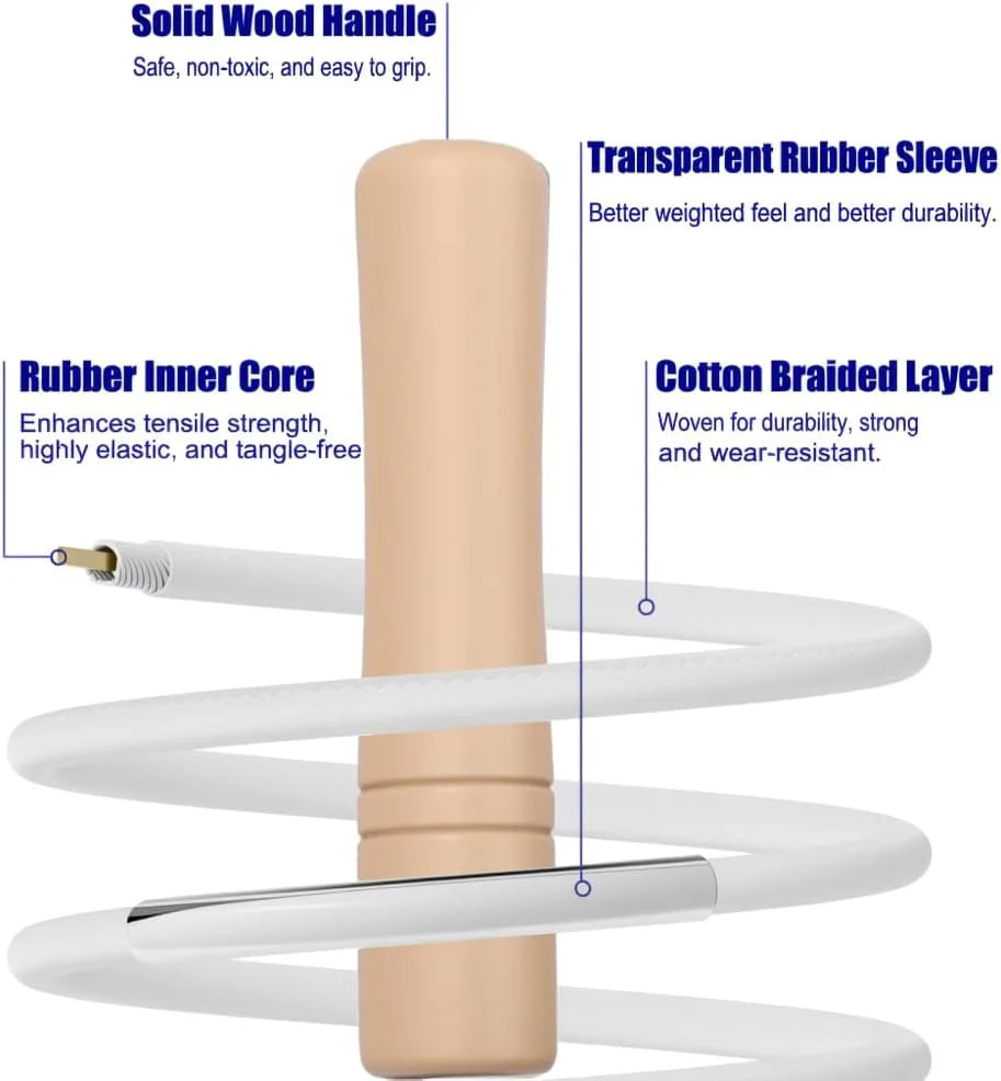 Jump Rope for Kids - Wooden Handle - Adjustable Cotton Braided Fitness Skipping Rope for Toddler Fitness Workout Exercise Outdoor Activity
